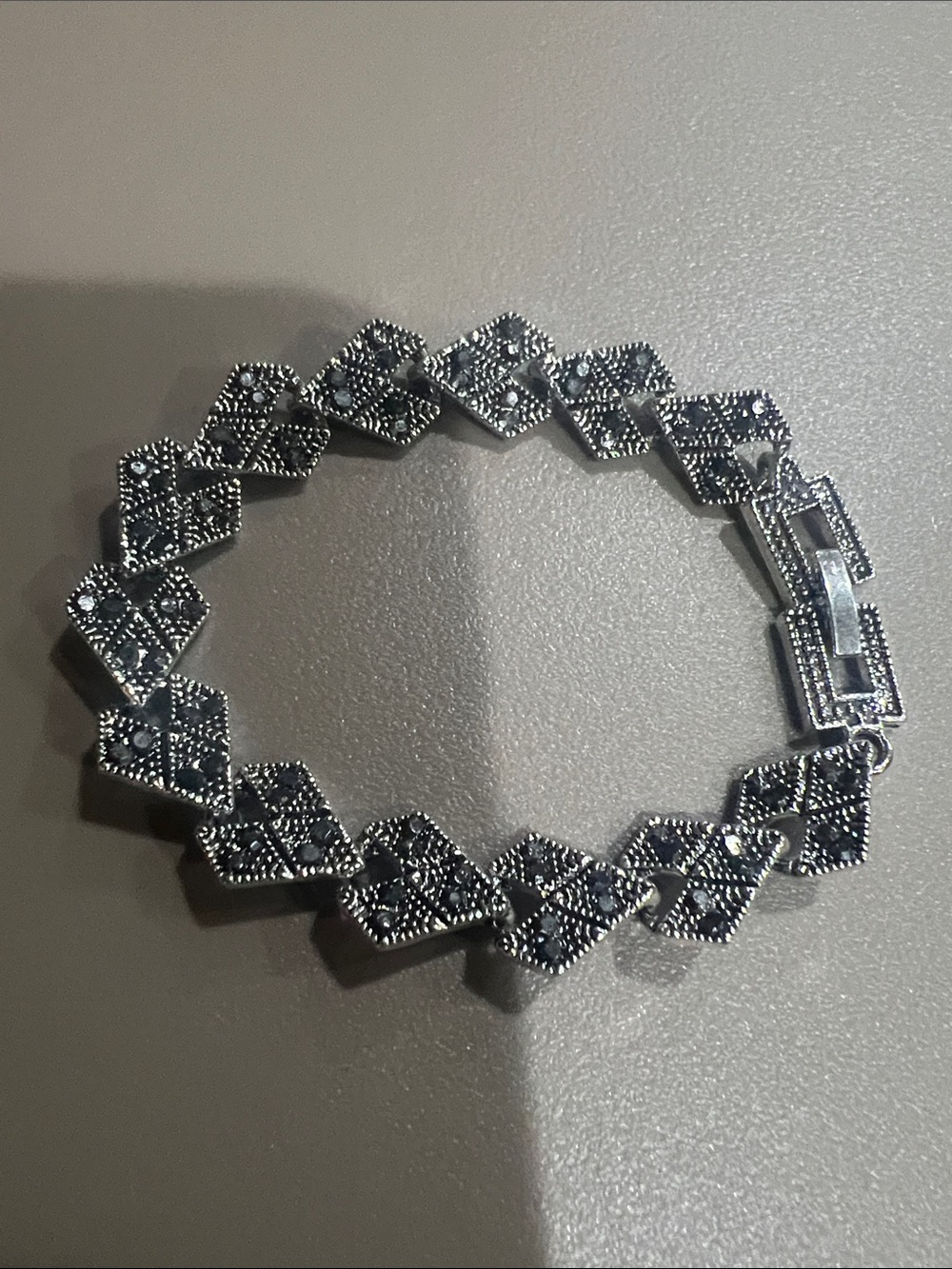 Vintage-Inspired Silver Marcasite Link Bracelet